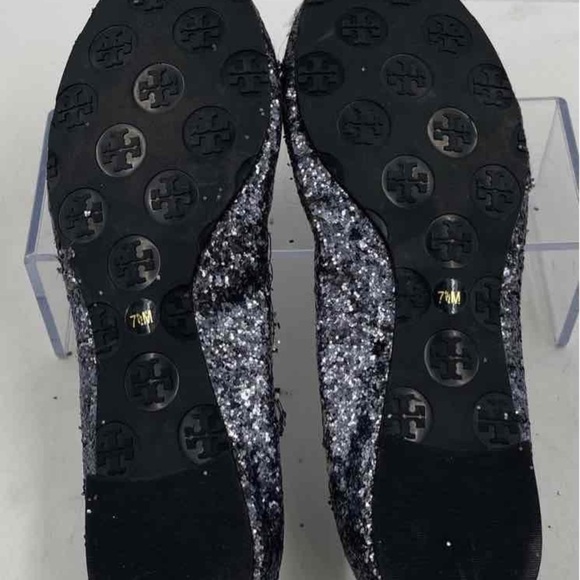 Tory Burch Black Glitter Reva Ballerina Flats Sz 7.5 - Picture 8 of 8